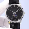41mm Master Ultra Thin 1363540 Automatic Mens Watch Phases Moon Gray Dial Q1363540 Steel Case Black Leather Strap Watches HelloWatch E199A7