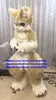 Beige Long Fur Furry Wolf Mascot Costume Husky Dog Fox Fursuit Adult Cartoon Character Outfit Allen Lovely Temple Fair zx3004