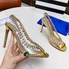 Chaussures d'été confortables pour femmes, sandales de styliste en diamant, Flash doré, talons hauts sexy pour mariage