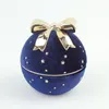 Smyckesp￥sar Royal Blue Sphere With Bow Gift Box Christmas Inlaid Phnom Penh Wedding Ring Pendant eller Case