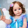 Dolls NPK 55CM FUll body Silicone Reborn Toddler Girl Princess Sue-Sue Hand-detailed Painting Rooted brown Hair waterproof Toy 221014