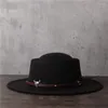 Basker ull fedora hatt fow kvinnor män tofs fläsk pie gentleman platt bowler fläskpie toppjazz