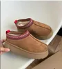 Australien Frau Schneeschuh Designer echtes Leder faule Fellstiefel Dicke untere Winterplattformen Schuhe Slip-on warme Stiefelkastanien Schwarz