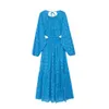 Party Dresses Traf Blue Cutwork Long Women Brodery Maxi Woman Summer Backless Female Sleeve Casual för 221113