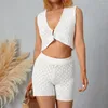 Mulheres femininas Tettyseysh Mulheres de duas peças malha de malha Conjunto de impressão CROP CROP CAMI TOPS ROUTAS DE CAIS HIGH