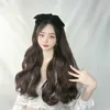 Women's Hair Wigs Lace Synthetic Big Wave Long Black Bowknot Band Wig Net Red Style Simulated Curly Hair Half Cap