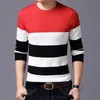 Men's Sweaters Trend Men's Long Sleeved Pullover Loose Stripe Patchwork Jumper Round Neck Tshirt Knitwear Thin Sweater for Spring and Autumn 221111