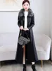 Women's Leather Size M-7XL Women Coat Autumn Winter 2022 Fashion Fur Collar Plus Cotton Liner Thick Long Slim Jacket