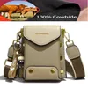 Cross Body 100% Cowhide Dames brede riem schoudertas echte lederen messenger mobiele telefoon met hangerse vierkante dames crossbody 221114