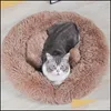 Kennels Pens Long Plush Dog Bed Winter Warm Round Pet Slee Beds Soild Color Soft Dogs Cat Cushion Mat Drop 667 V2 Delivery Home Ga Dhsbz