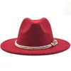 Berets Black Wide Brim Simple Top Hats Felt Fedoras British Chain Hat For Men Women Artificial Wool Blend Wedding Jazz Cap