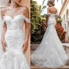 Off Shoulder Mermaid Wedding Dress Backless 2022 Lace Appliques Bride Gown Tulle Zipper Vestido De Novia