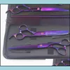 Cachorragem de cães 7 Profissional roxo 6pcs/pet scissors tesouras kit de cachorro cabelos de cachorro curvatários acessórios de beleza de pet hirdressing dha07