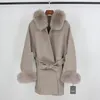 Femmes Laine Mélanges OFTBUY Véritable Manteau De Fourrure Veste D'hiver Femmes Col Naturel Poignets Capuche Cachemire en Surdimensionné Dames Survêtement 221113