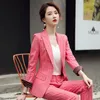 Women's Two Piece Pants Ladies Formal 2 Elegant Blazer And Pant Trousers Suits Set For Women 2022 Fashion Grey Pink Green Striped Office