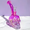 Colorful Skull Glass Bongs Iridescent Hookah Bubbler Heady Water Pipes Oil Dab Rigs for Tobacco Smoking Wax Random Color