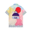 Casablanc-S 22SS Designer قمصان Masao San Print Mens قميص غير رسمي قميص حريري فضفاضة قميص قصير الأكمام الفاخرة تي شيرت Tees عالية الحجم M-xxxl #826