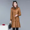 Women's Leather Women Windbreaker Coat Add Velvet Thick PU Jacket Large Size Long Warm Faux Fur Winter Female Outwear 5XL