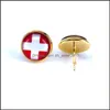 Stud National Flag Stud Earring Russia Spain France 12Mm Glass Gem Cabochon Sier And Gold Plated Copper Jewelry Drop Delivery Earring Dhhyz