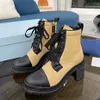 Projektant Martin buty zimowe buty na koturnie za kolano Boot kobiety Nylon czarny prawdziwa skóra bojowy szpilki buty zimowe 7.5cm 9.5cm z pudełkiem NO256