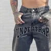 Jeans pour hommes 2022 Nouveautés Lettre Broderie Vintage Gris Hommes Baggy Jeans Pantalon Rétro Lavé Hip Hop Droit Denim Pantalon Moda Hombre T221102