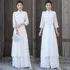 Vêtements ethniques 2022 Traditionnel Vintage 2 Pièces Chinois National Femmes Qipao Robe Jambe Large Pantalon Ensemble Tang Costume Oriental Service Hanfu