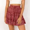 Skirts Home&Nest Fashion Womens Vintage Floral Print High Waist Ruffled Short SKirt Casual Beach Mini Women's Summer