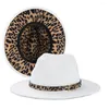 Berretti a tesa larga Solid Leopard Bottom Fedora Cappelli in feltro di lana Fascinators per le donne Elegant Party Trilby Jazz Cappellino Panama verde da uomo