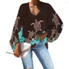 Women's Blouses V-neck Sexy Club Women's Polynesian Tribal Hawaii Floral Printing Womens Blouse Casual Women Tops 2022