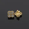 Luksusowy projektant Fourleaf Clover Cleef Single Flower Full Diamond Studki Kolczyki Women Modna 18K Gold Kołowie Biżuterii1472346