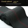 Steering Wheel Covers 38cm Top Layer Cowhide Soft Genuine Leather Braid Cover Black Double Line Hand-stitched With Needle Thread