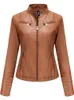 Veste en cuir Pu pour femmes, fausse veste décontractée, col montant, fermeture éclair, mode féminine, Slim, Moto, vélo, vêtements d'extérieur, printemps automne