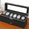 Watch Boxes 24 Digit Box Carbon Fiber Case PU Wooden Display Watches Organizer Black Cabinet Double Layer Jewelry Storage