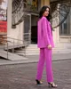 2 PCS Lady Business Suits Elegant Long Sleeve Double Breasted Turn-Down Collar Solid Color High midje Blazer Pants Suit