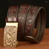 Belts Style Spit Bead Automatic Buckle Men's Belt Real Cowhide Personalized Carved Casual Trousers