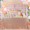 Party Decoration Doop Eerste heilige communie achtergrond roze hout god zegenen gouden bladeren baby shower doop caketafel banner