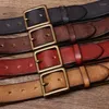 Cinture Vintage Brass Belt Buckle Leather For Men Waist Retro Cowboy Jeans Genuine Cowskin Ceinture