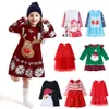 Girl's Dresses Girls Christmas Themed Long Sleeve Tree Print Lace Dress Snowman Santa Outfit Vestido Claus Knit Winter 221111