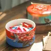Bouteilles de stockage Céramique peinte créative Boîte à trois couches peinte à la main Snack Cadeau de fête Bijoux Artisanat