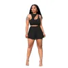 Women's Tracksuits Summer Ruffles Pleats Shorts Women Two-piece Set Hollow Out Sleeveless Crop Tops Vest Sexy Beach Nightclub Outfits Ladies