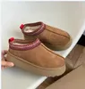 Australien Frau Schneeschuh Designer echtes Leder faule Fellstiefel Dicke untere Winterplattformen Schuhe Slip-on warme Stiefelkastanien Schwarz