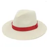 Beretler Mistdawn Panama Caz Lover Top Hat Plastik Straw Chapeau Unisex Yaz Partisi Beach Street Sunhat Geniş Disket Sebir Kapağı