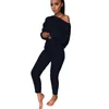 Kadın Sweaters Kalenmos İki Parçalı Set Kazak Üst ve Pantolon Kadınlar Sonbahar Terzini Örme Katı Kıyafet O-Neck Pullover Çıkış Uzun Pantolon
