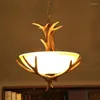 Pendant Lamps European Rural Vintage Frosted Glass Lights Imitation Antlers Resin E27 LED 3 For Porch&stairs&pavilion ZLDD052