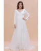 Modern Boho Long Sleeve Princess Wedding Dresses V Neck Covered Button Backless Lace Train Bridal Gown Vestido De Novia Bc2474 Estido Estido estido