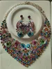 Ensemble collier et boucles d'oreilles avec strass en cristal bleu, bijoux de mariage nigérians, à la mode, bavoir épais, 5 couleurs, WC010
