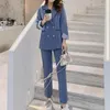 Women's Two Piece Pants Women's Spring Double Breasted Blazer Office Pantsuit Solid Long Sleeve Jacket Trousers 2 Set Female Fashion