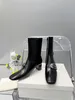 Belt buckle square head thick heel thin boots French wax leather high heel short 5.5CM and ankle zipper Martin