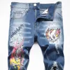 Męskie dżinsy męskie czaszka płomień wydrukowane jeansy streetwearne deskorolki nit punkowy rozciąganie Punty Rating Patchwork Slim Pront Spodni T221102