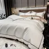 Broderi sängkläder set vit egyptisk bomull 600 tc quilt täcke täcker platta lakan kuddväskor fast färg sängkläder hem textil193b